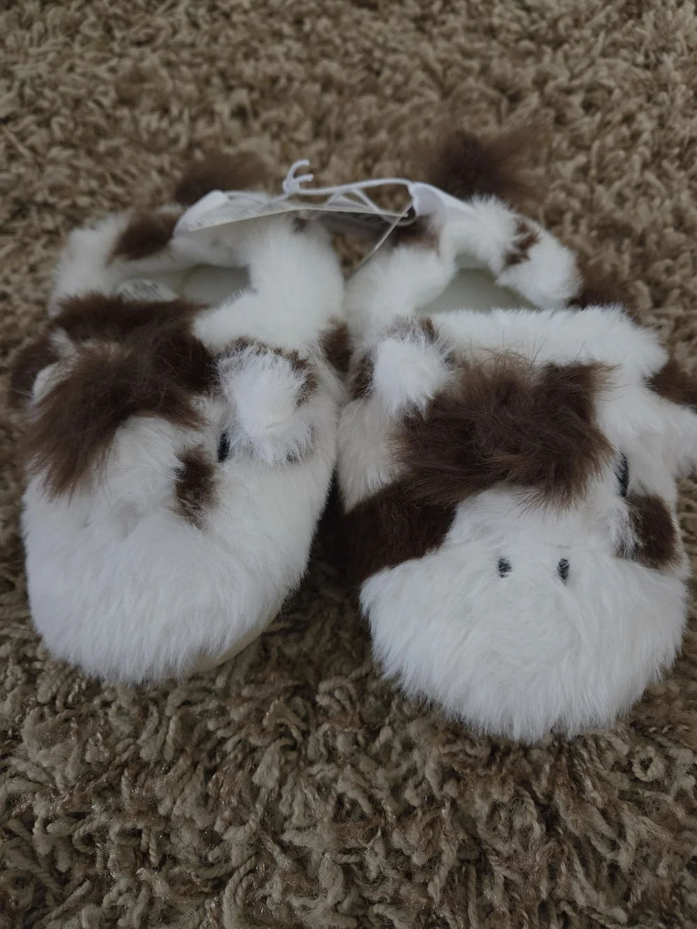 Kids Plush Cow Slippers - White and Brown Cozy Slip-Ons